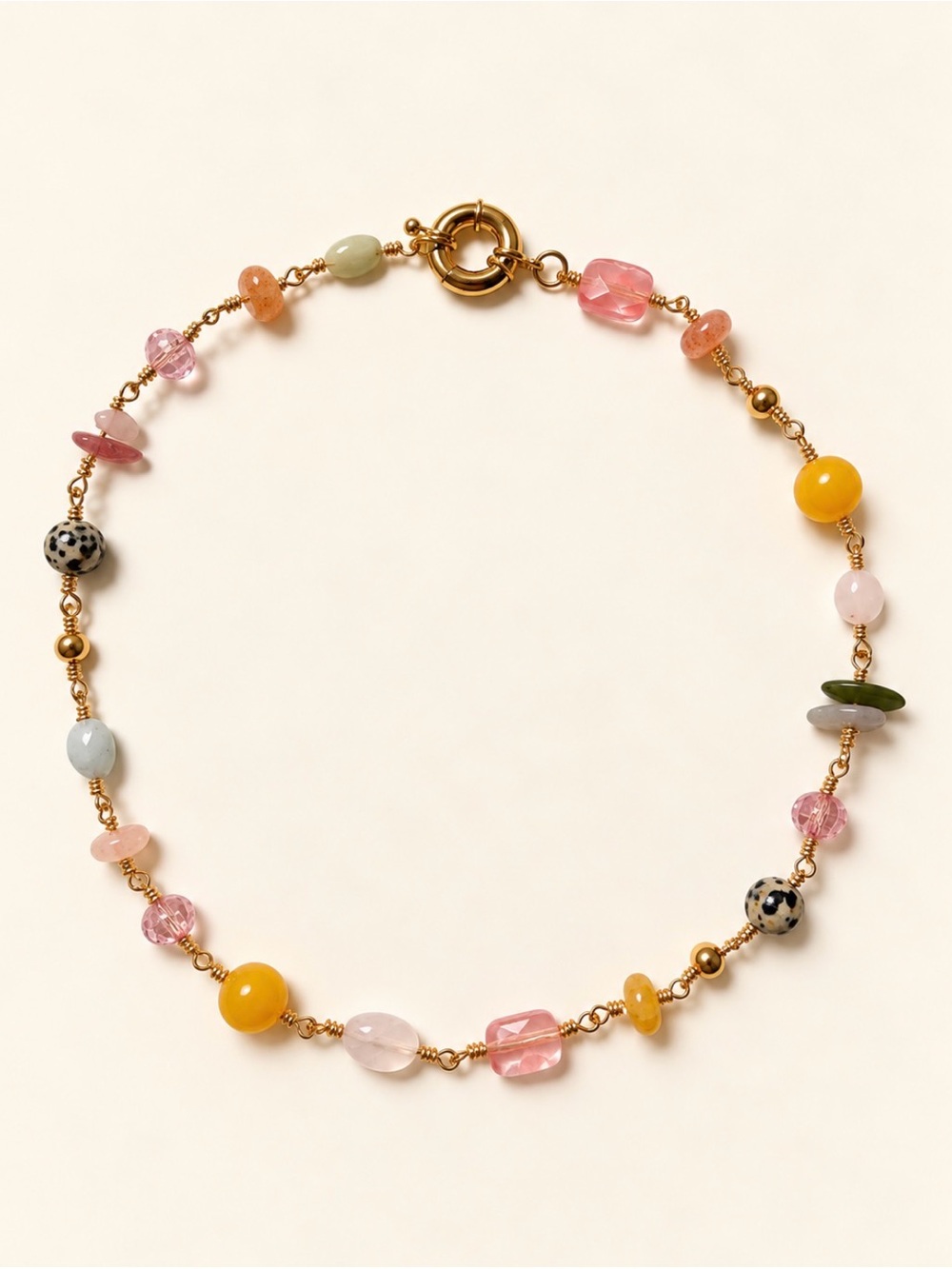 Handmade Gold Beaded Multicolor Gemstone Choker Necklace - Women Jewelry
